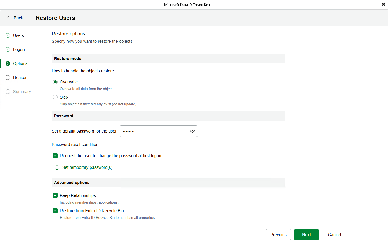 Configure Restore Options