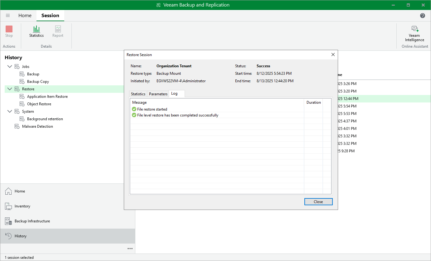 Launch Audit Log Restore