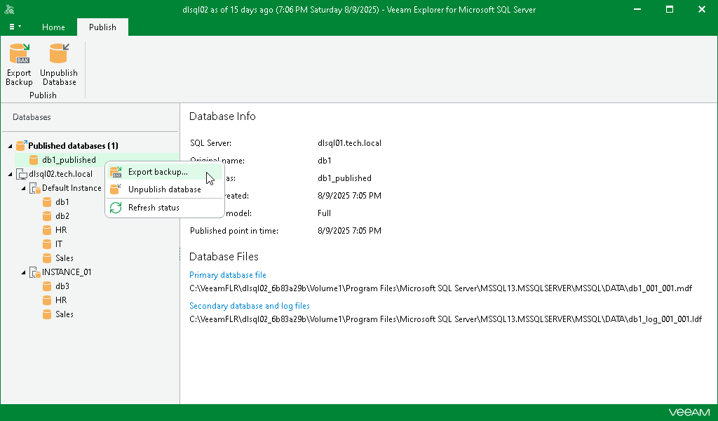 Exporting Published Databases as BAK
