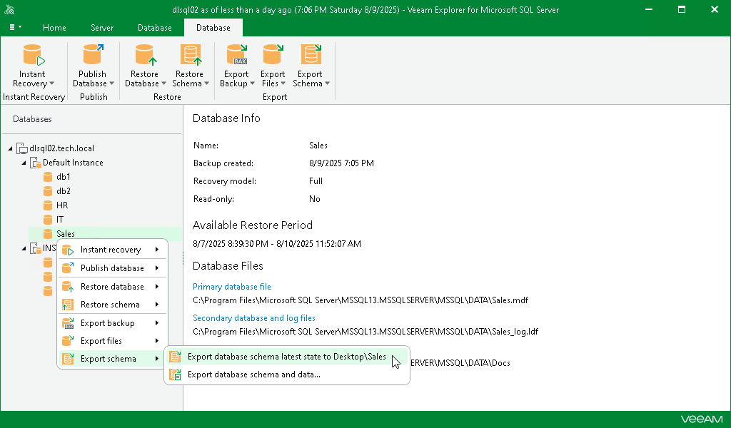 Exporting Database Schema