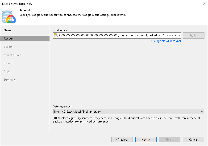 Step 3. Specify Cloud Storage Account 