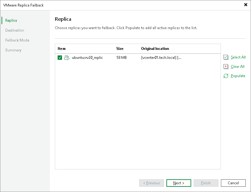 Step 2. Select VM Replicas to Fail Back