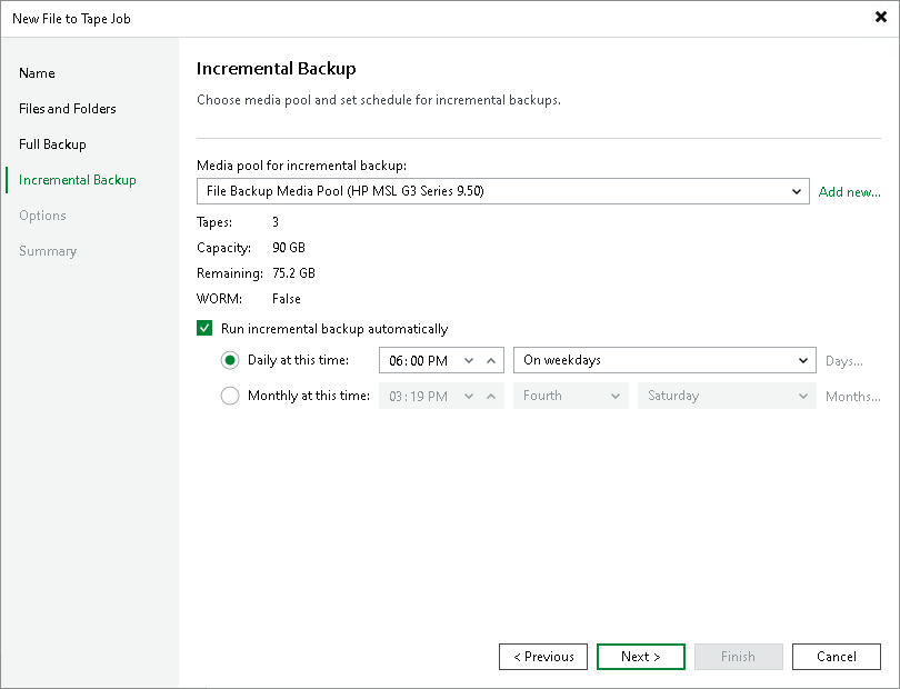 Step 5. Specify Media Pool for Incremental Backups