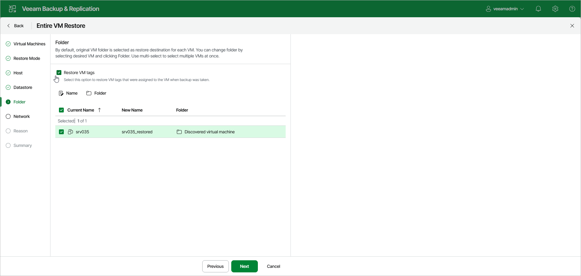 Restore Tags - Web UI