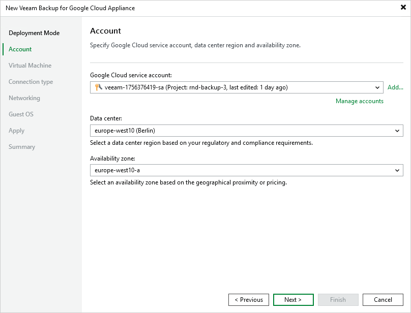 Step 3. Specify Service Account Settings