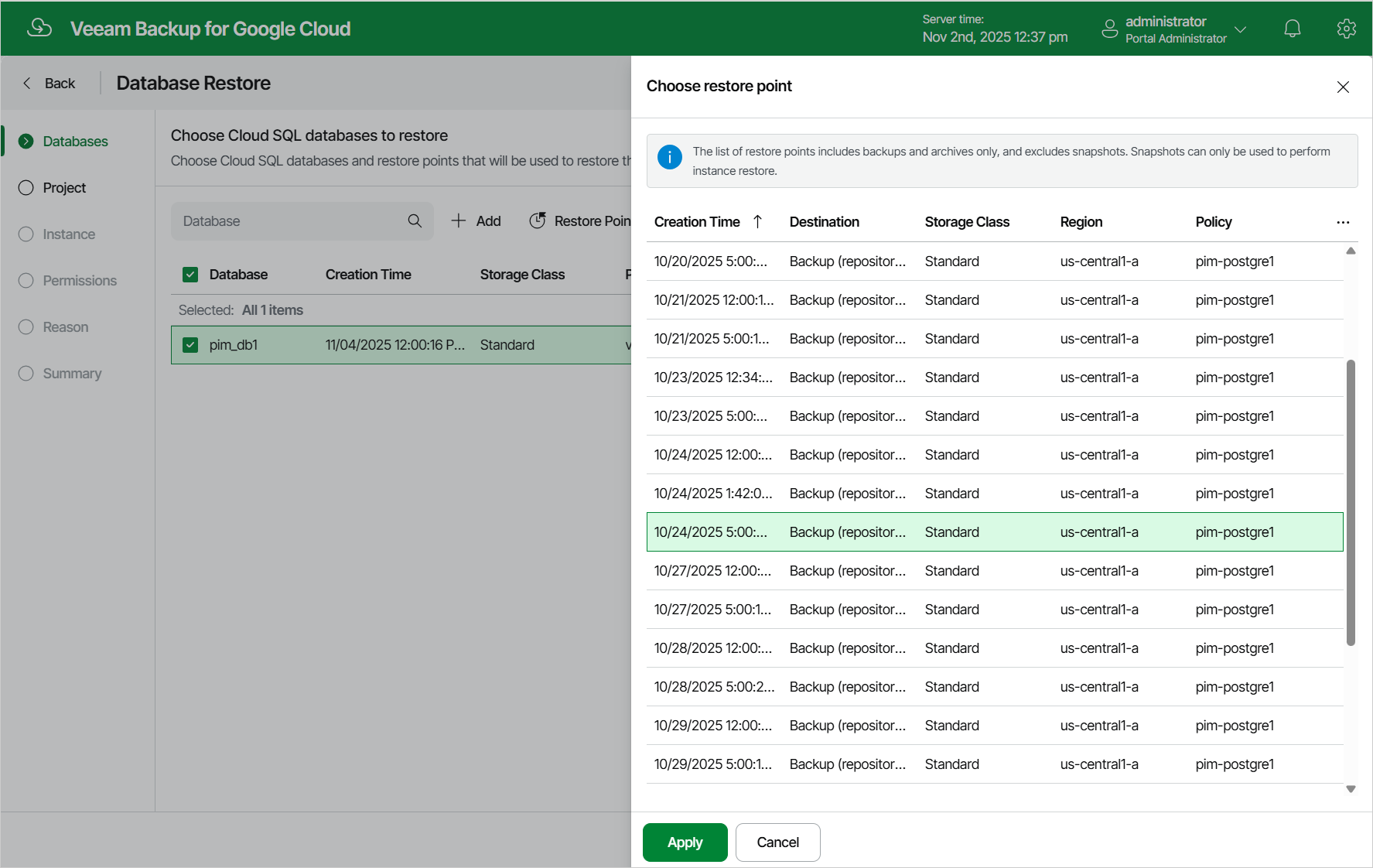 Restoring Cloud SQL Databases