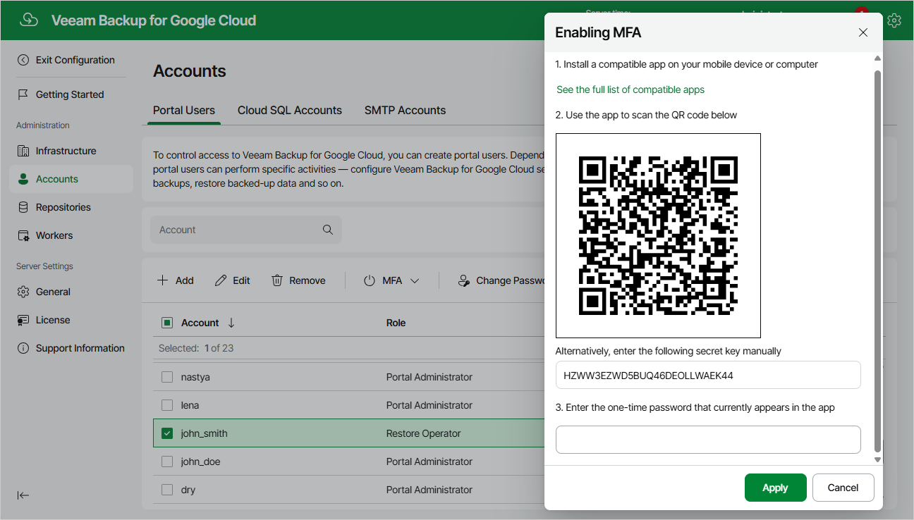Enabling MFA