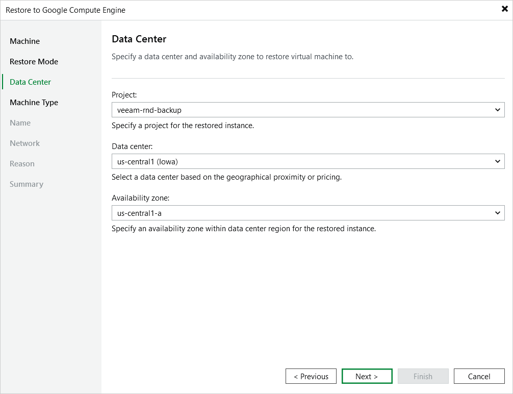 Step 4. Select Project, Region and Availability Zone