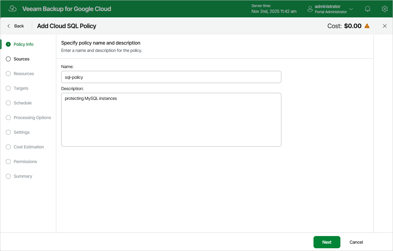 Adding Backup Policy