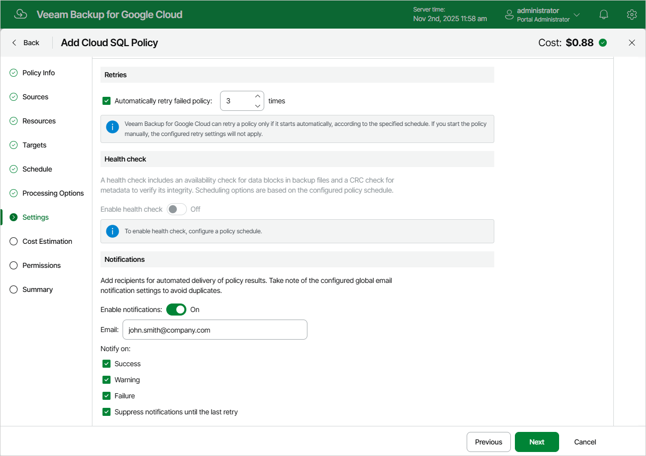 Adding Backup Policy