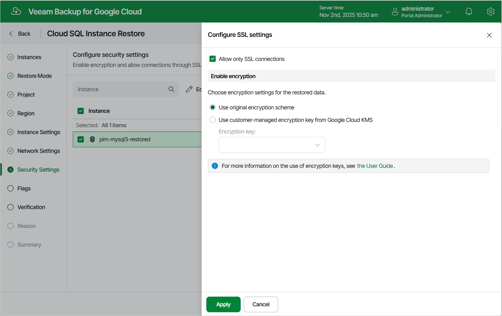 Restoring Cloud SQL Instance
