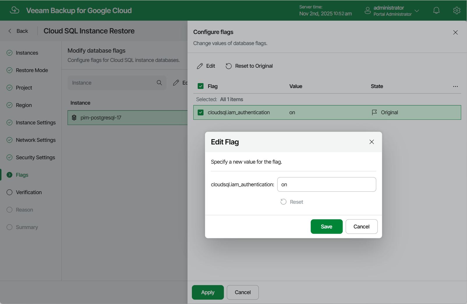 Restoring Cloud SQL Instance