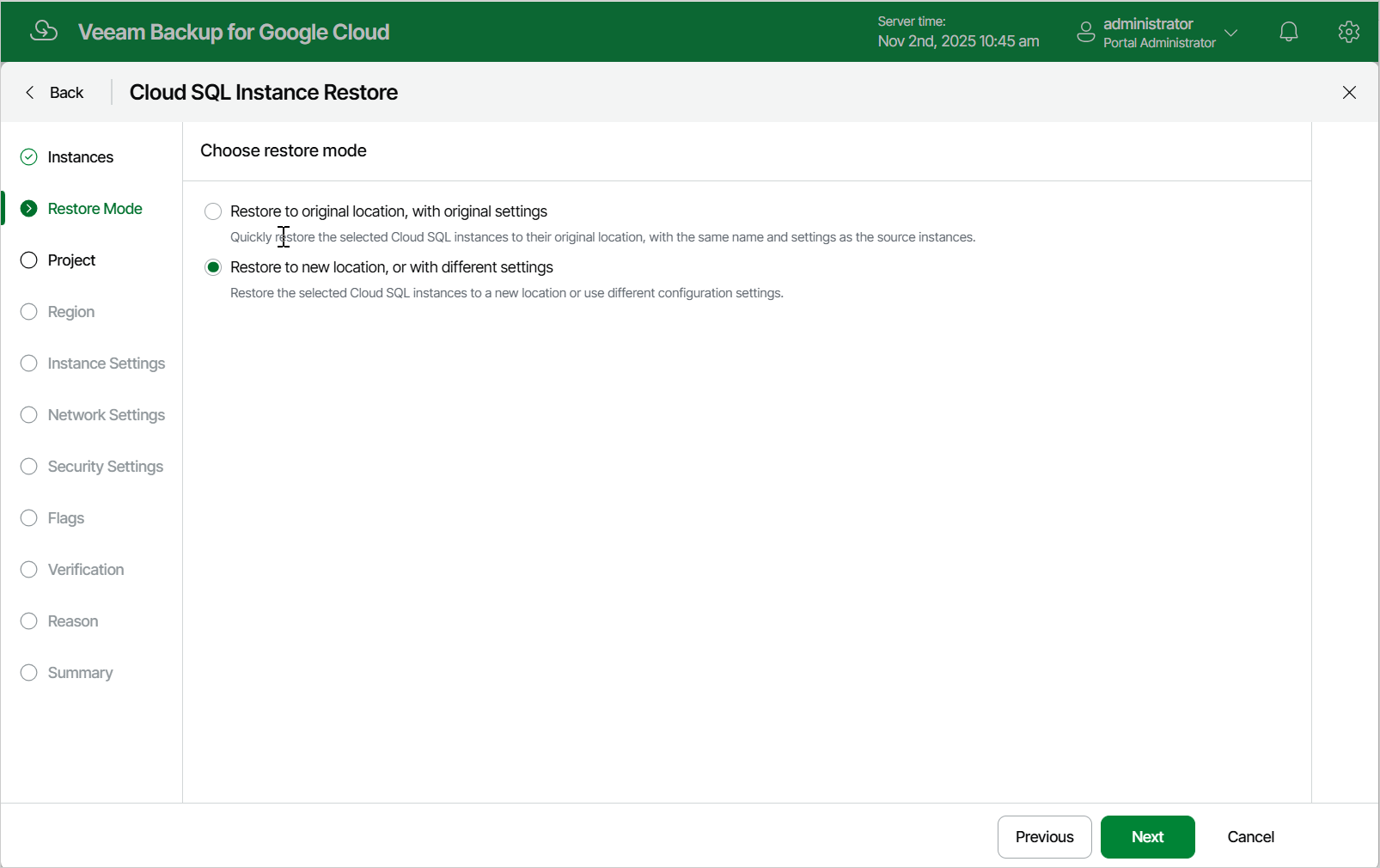 Restoring Cloud SQL Instance