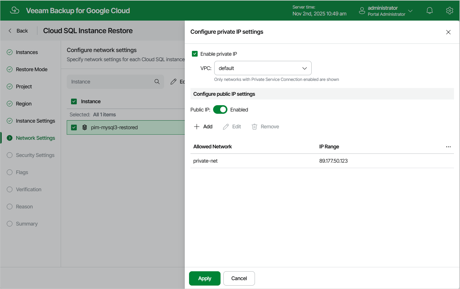 Restoring Cloud SQL Instance