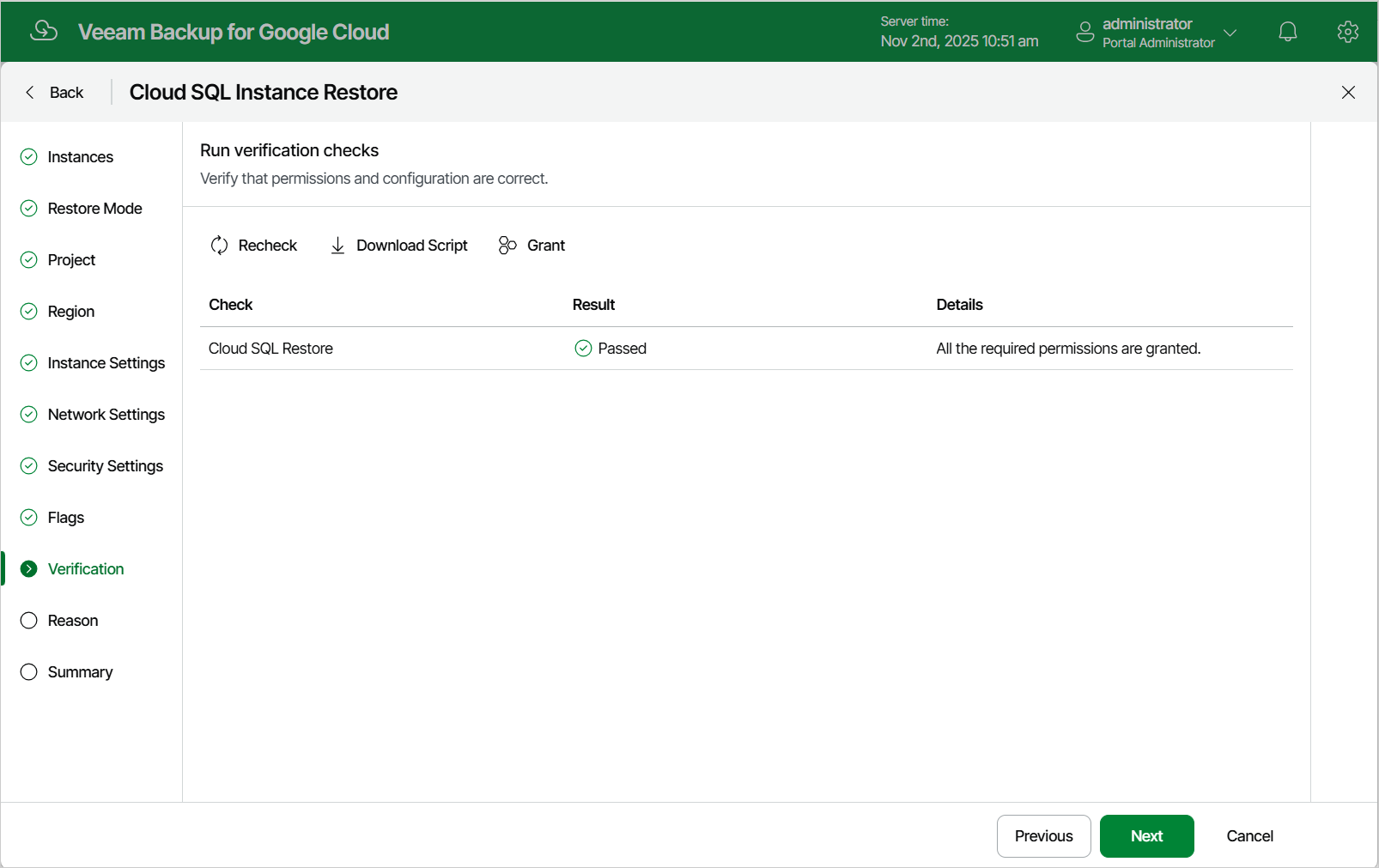 Restoring Cloud SQL Instance