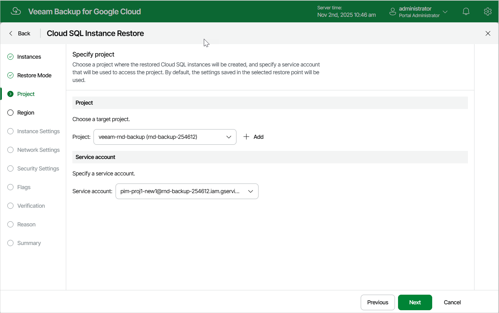 Restoring Cloud SQL Instance
