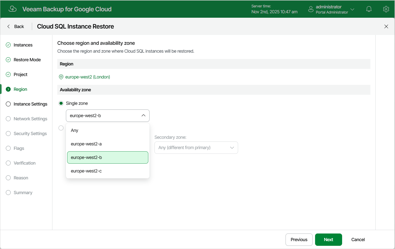 Restoring Cloud SQL Instance