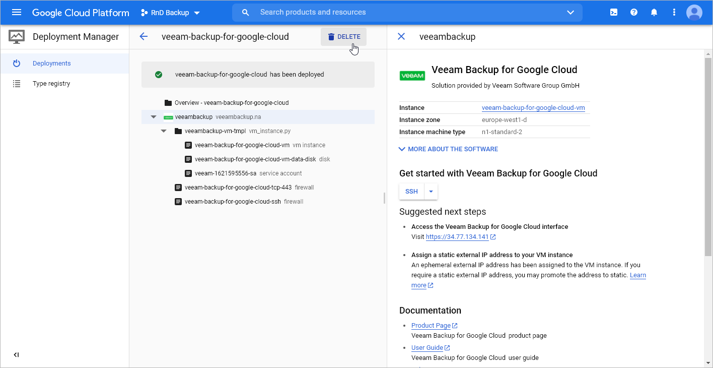 Uninstalling Veeam Backup for GCP