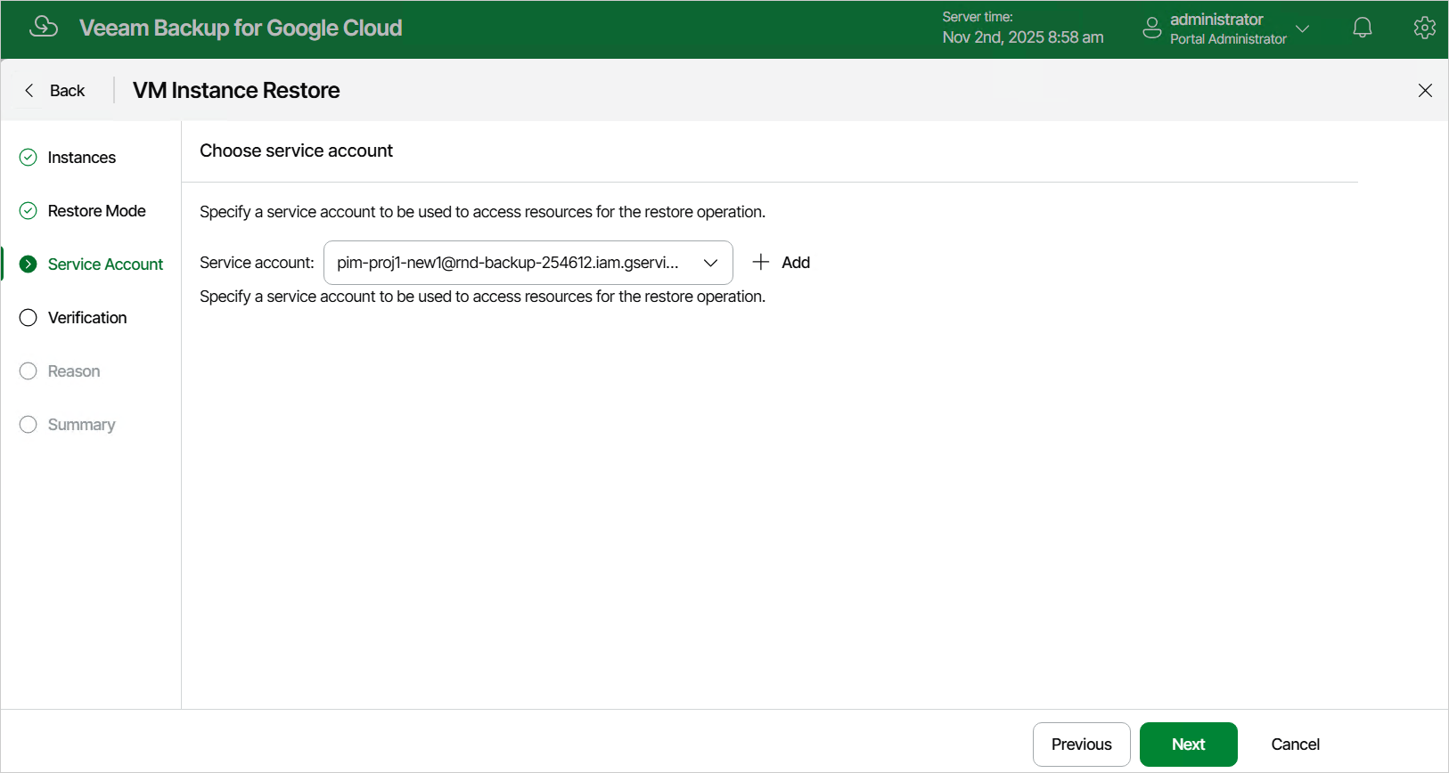 Restoring VM Instance