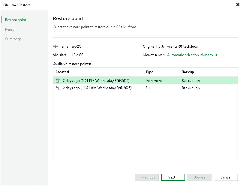 Step 3. Select Restore Point