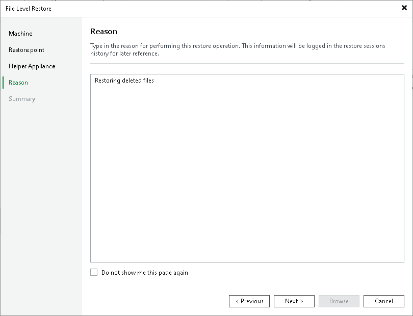 Step 7. Specify Restore Reason