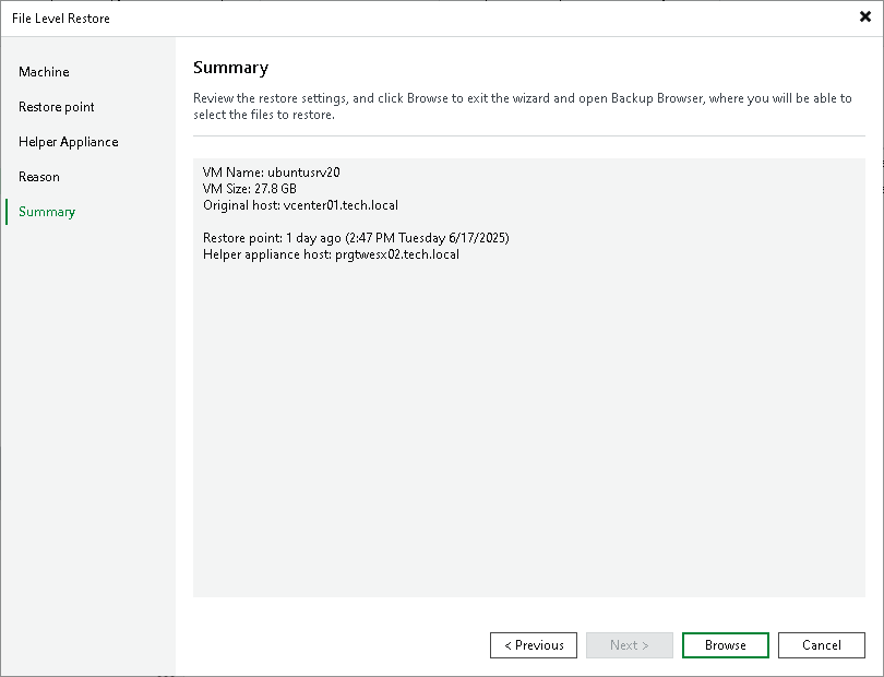 Step 8. Verify Recovery Settings