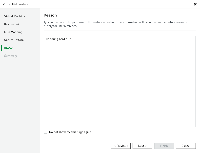 Step 6. Specify Restore Reason