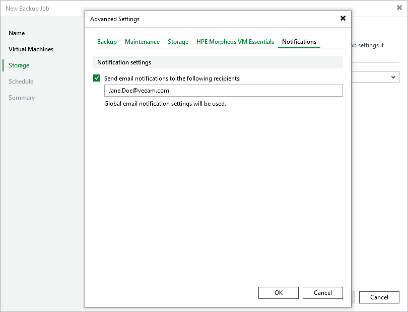 Specify Backup Job Advanced Settings
