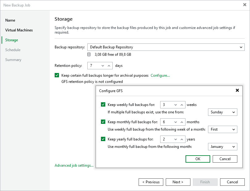 Specify Backup GFS Settings