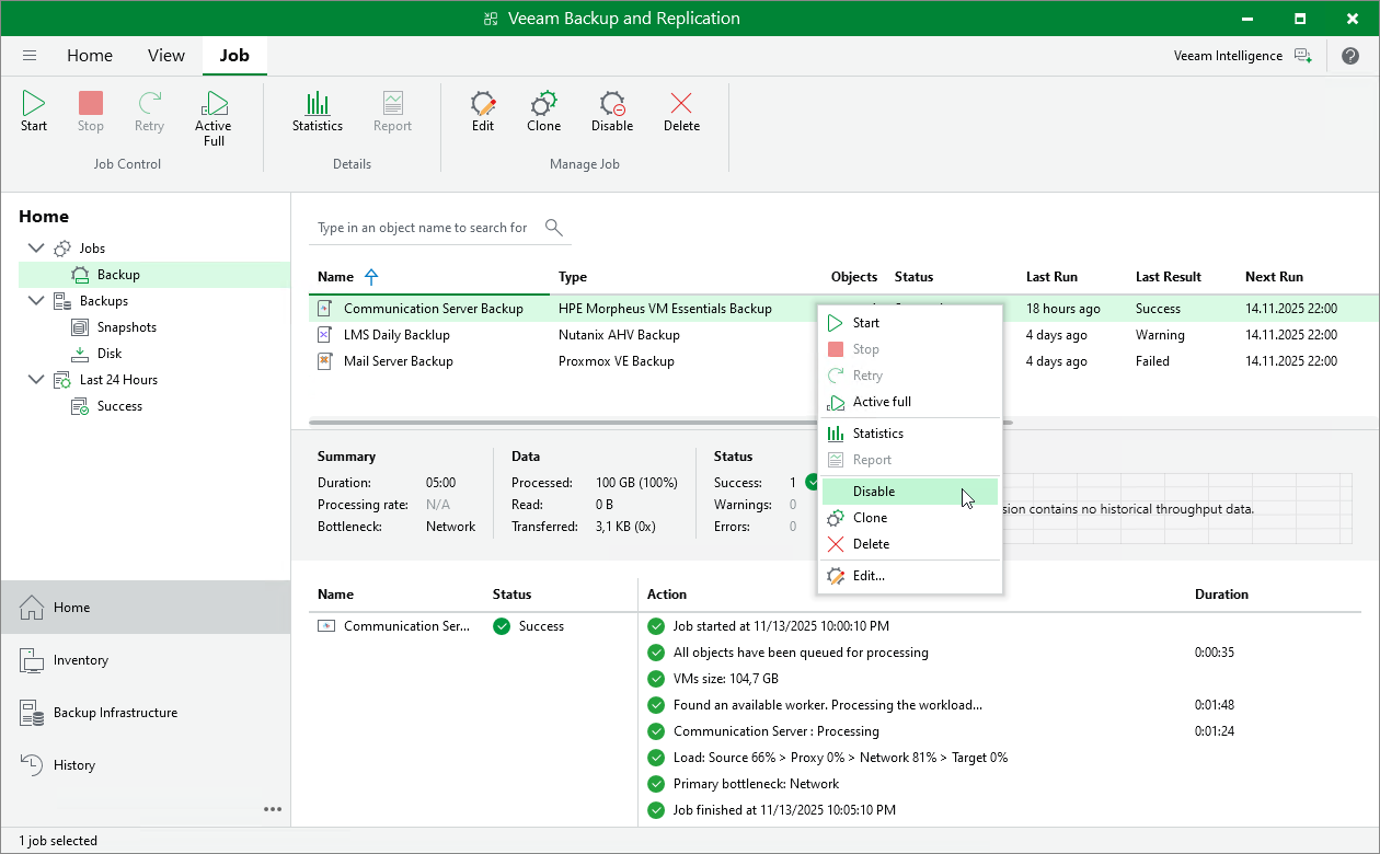Enabling and Disabling Backup Jobs