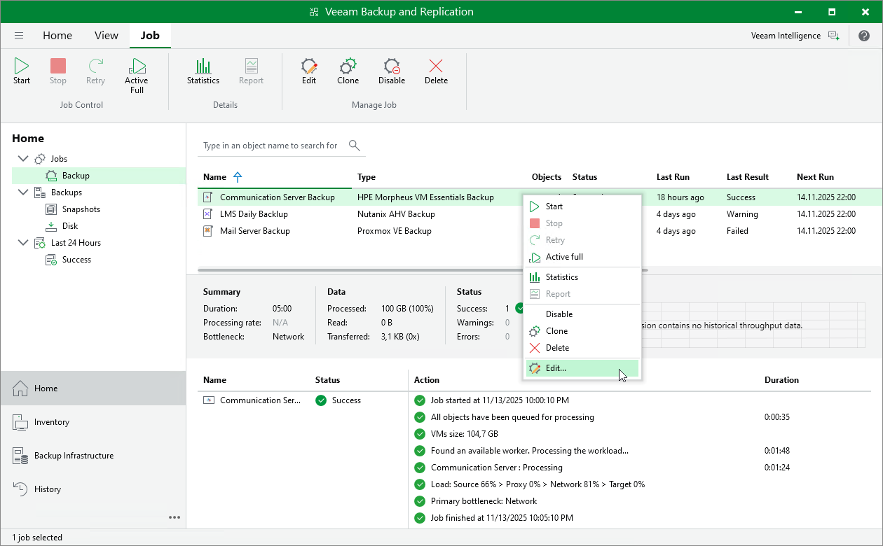 Editing Backup Job Settings