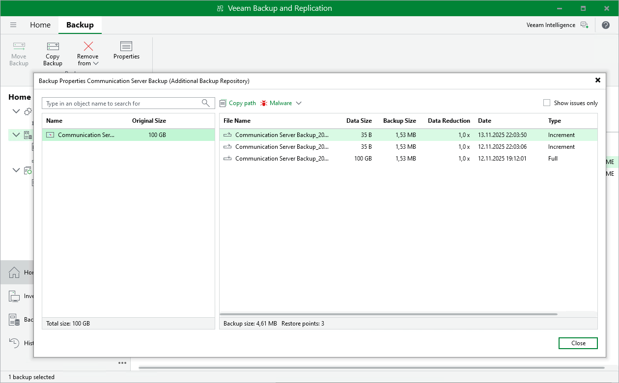 Viewing Backup Properties