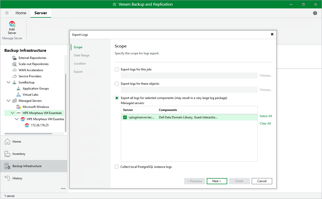Exporting Logs Using Veeam Backup & Replication Console