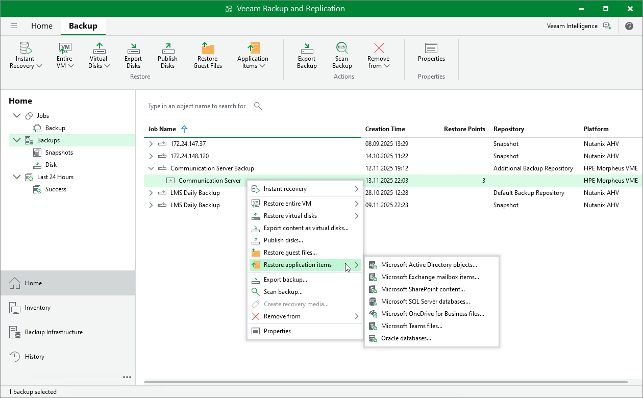 Performing Application Item Restore
