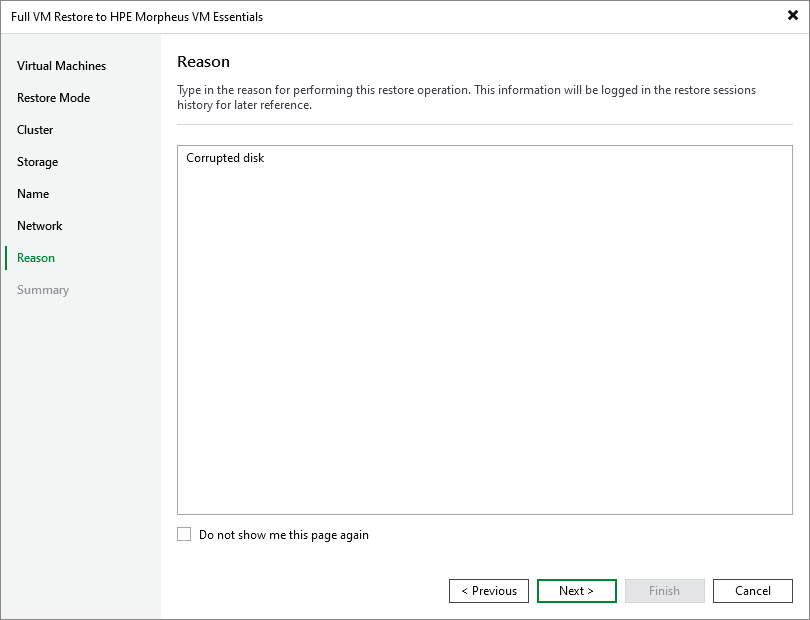 Step 8. Specify Restore Reason