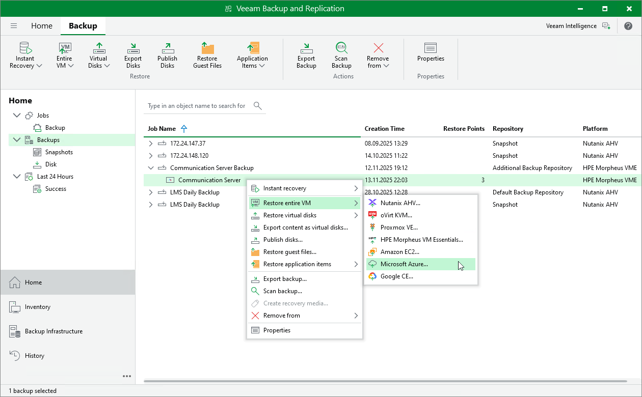 Restore to Microsoft Azure