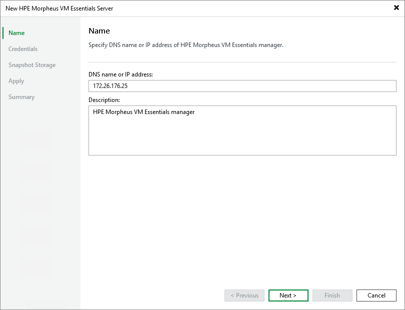 Step 2. Specify Domain Name or IP Address of HPE Morpheus VM Essentials Server
