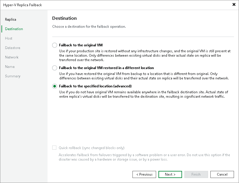 Step 3. Select Failback Destination