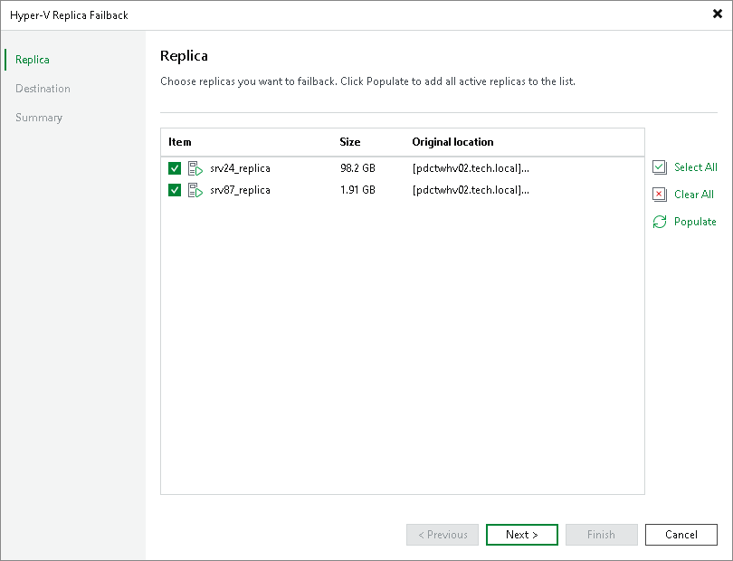 Step 2. Select VM Replicas to Fail Back