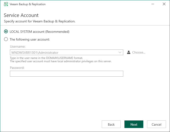 Step 7. Specify Service Account Settings