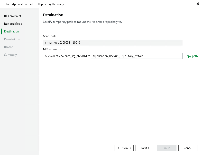 Specifying Destination for Export Snapshot Option