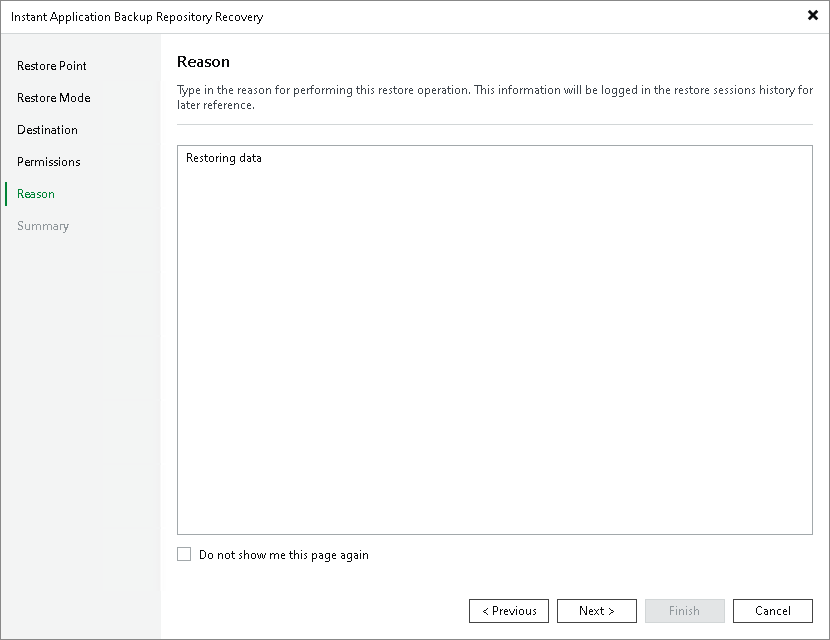 Step 6. Specify Restore Reason