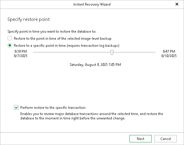 Specifying Restore Point