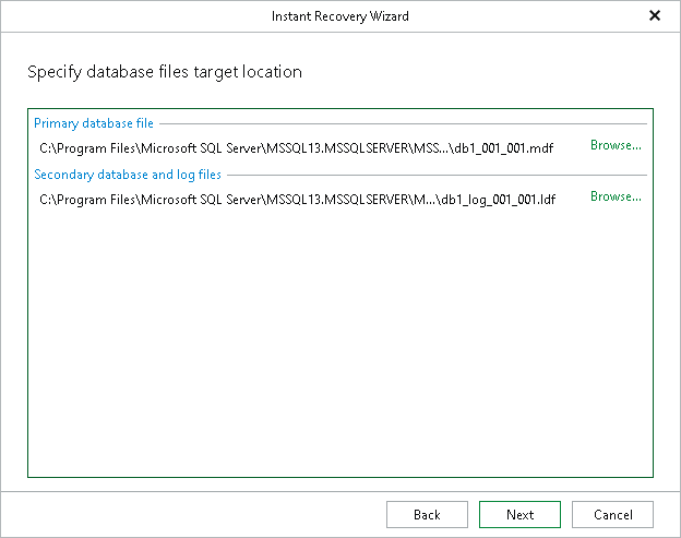 Specifying Database Files Target Location