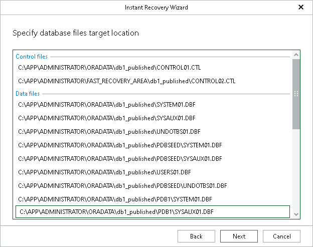 Specifying Database Files Target Location