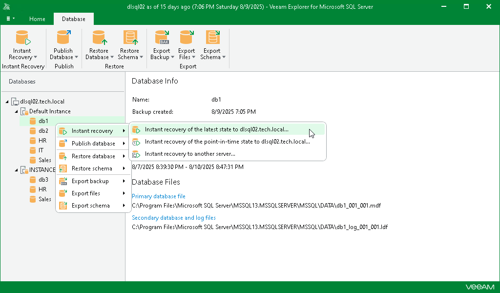 Launching Instant Recovery Wizard