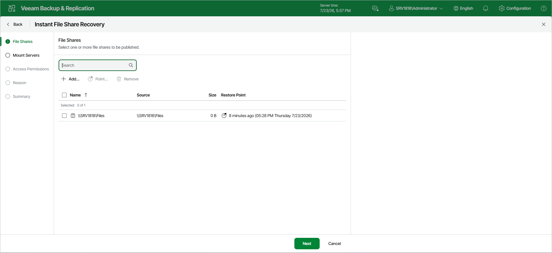 Step 2. Select File Share to Restore