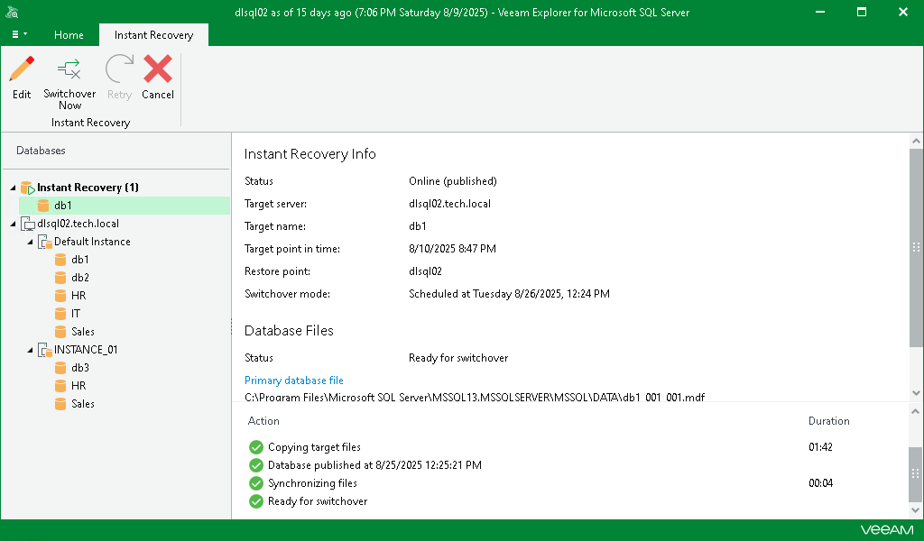 Managing Instant Recovery Session