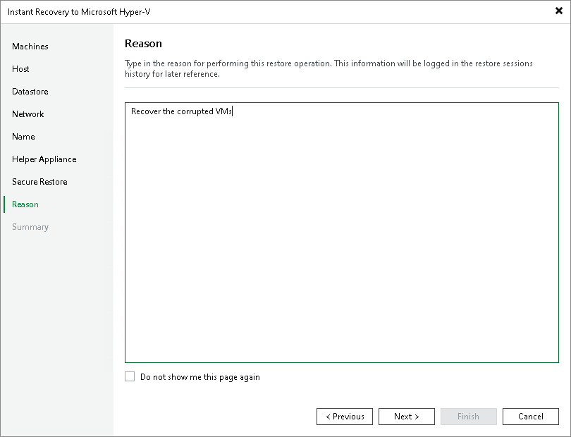 Step 11. Specify Restore Reason
