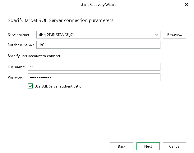 Specifying SQL Server Connection Parameters